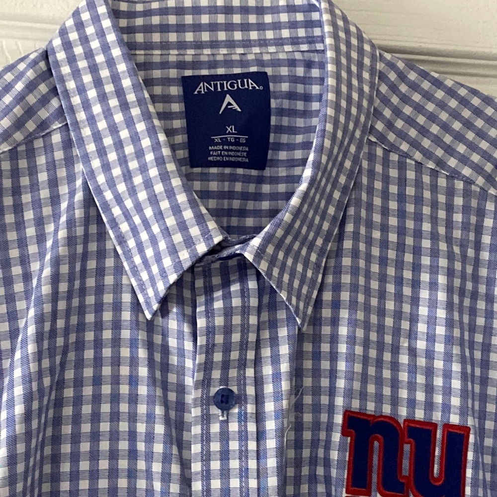 NY Giant Logo Blue Checkered Button-Down Shirt XL